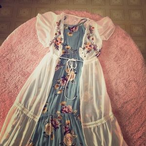 Dusty blue floral Maxi Dress